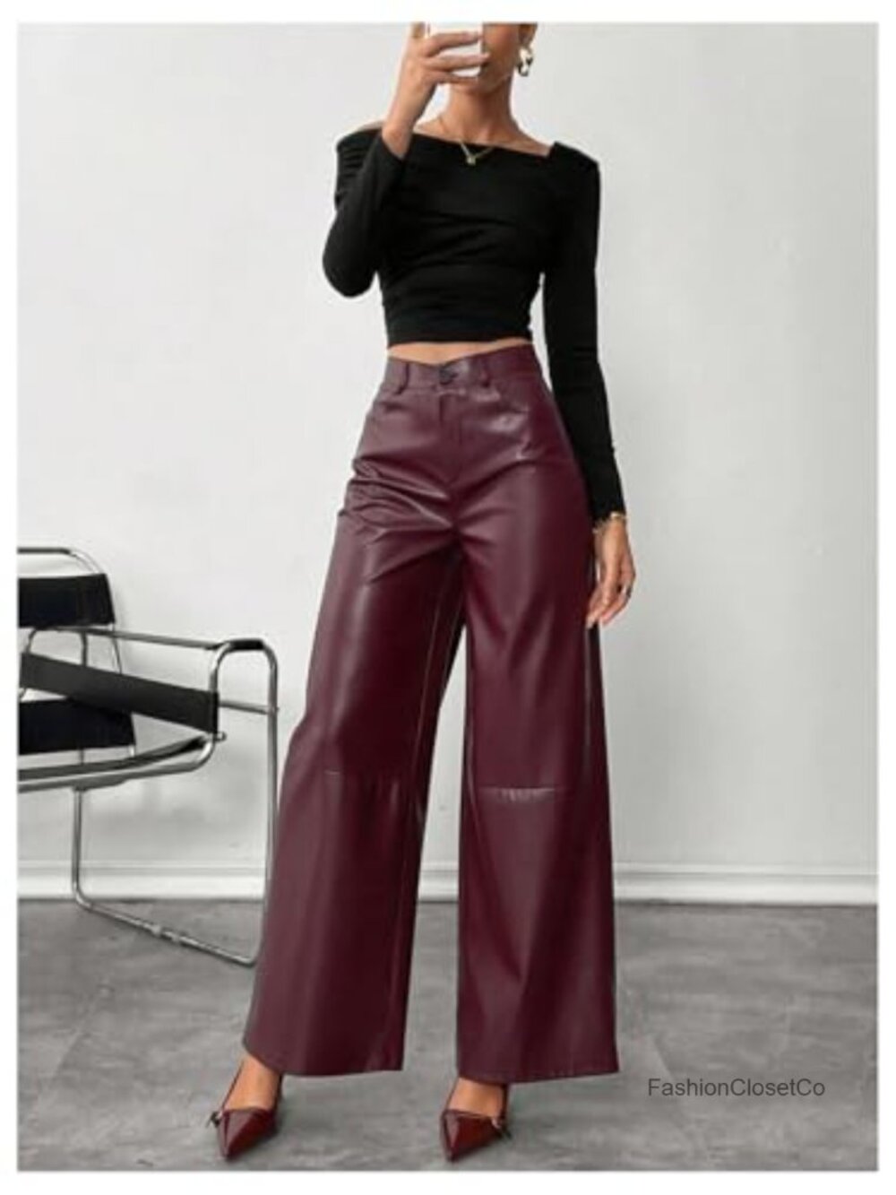 Faux Leather High Waist Wide Leg Pants - Picture 2 of 4